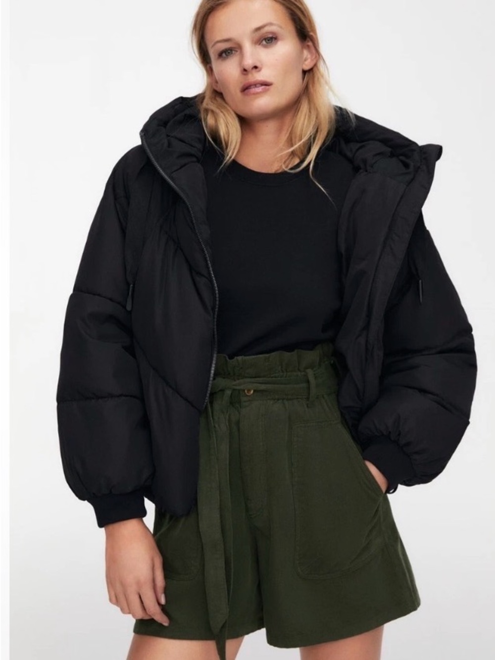 Zara Green Corduroy High Waisted Shorts for Women